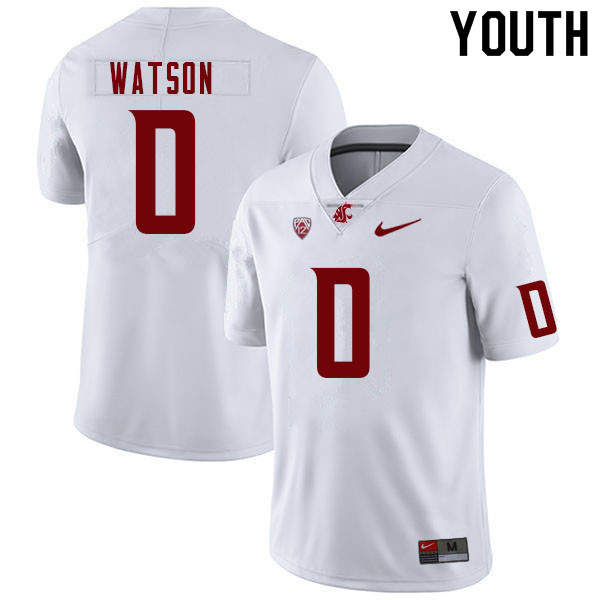 Youth #0 Jaylen Watson Washington State Cougars College Football Jerseys Sale-White
